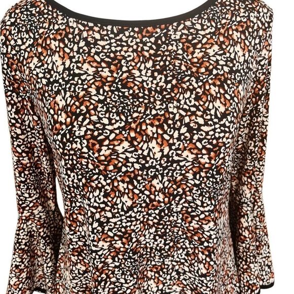 Sam & Jess black/brown/cream print blouse with bell sleeves size PM . - Picture 2 of 7